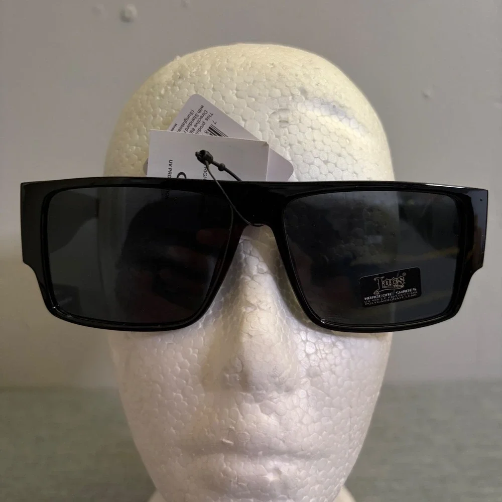 Locs Sunglasses Men OS Gloss Black Hardcore Shades Rectangular UV Protection